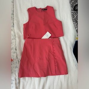ZARA Coral Button Crop Top & Mini Skirt Matching Set